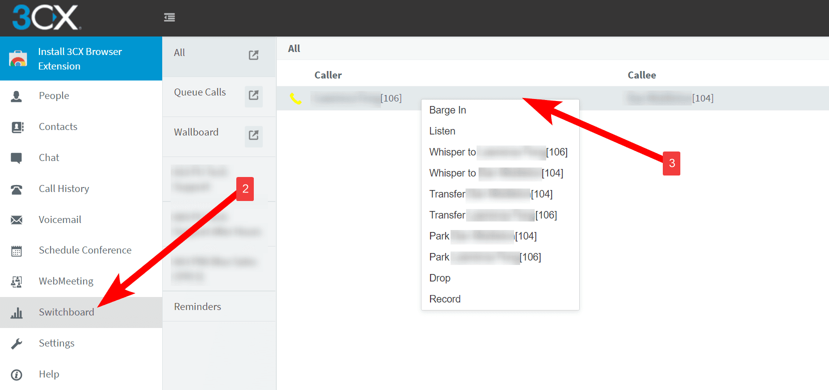 3CX Web Client Switchboard Button